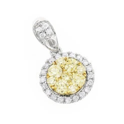 14K White Gold Natural Yellow Diamonds Ladies Circle Pendant 1 Carat