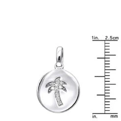 14K White Gold Palm Tree Circle Diamond Pendant 0.1ct Small Charm -Luxurman 14k gold palm tree circle diamond pendant 010ct p 35181 rulerwh