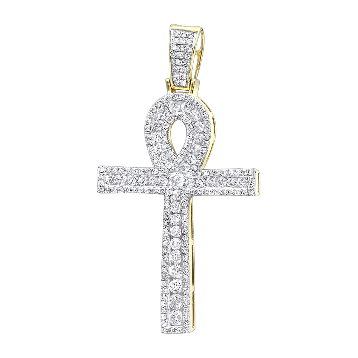14K Yellow Gold Pave Ankh Diamond Cross Pendant For Men Egyptian Symbol Of Life 1 14K Yellow Gold Pave Ankh Diamond Cross Pendant For Men Egyptian Symbol Of Life