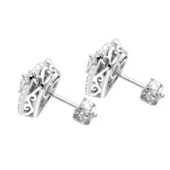 14K White Gold Pave Diamond Heart Earrings For Women 1 Carat Diamond Studs -Luxurman 14k gold pave diamond heart earrings for women 1 carat diamond studs backwh