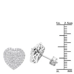 14K White Gold Pave Diamond Heart Earrings For Women 1 Carat Diamond Studs -Luxurman 14k gold pave diamond heart earrings for women 1 carat diamond studs rulerwh