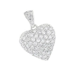 14K White Gold Pave Diamond Heart Pendant 2ct