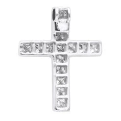 14K White Gold Princess Cut Diamond Cross Necklace 0.7ct -Luxurman 14k gold princess cut diamond cross necklace 060ct p 26539 backwh