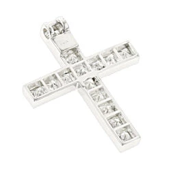 14K White Gold Princess Cut Diamond Cross Necklace 2.55ct -Luxurman 14k gold princess cut diamond cross necklace 255ct p 26540 backwh