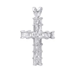 14K White Gold Princess Cut Diamond Cross Pendant 2.20ct -Luxurman 14k gold princess cut diamond cross pendant 220ct p 26518 backwh