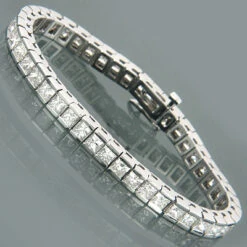 Women's Princess Diamond 14K White Gold Tennis Bracelet 13.55ct