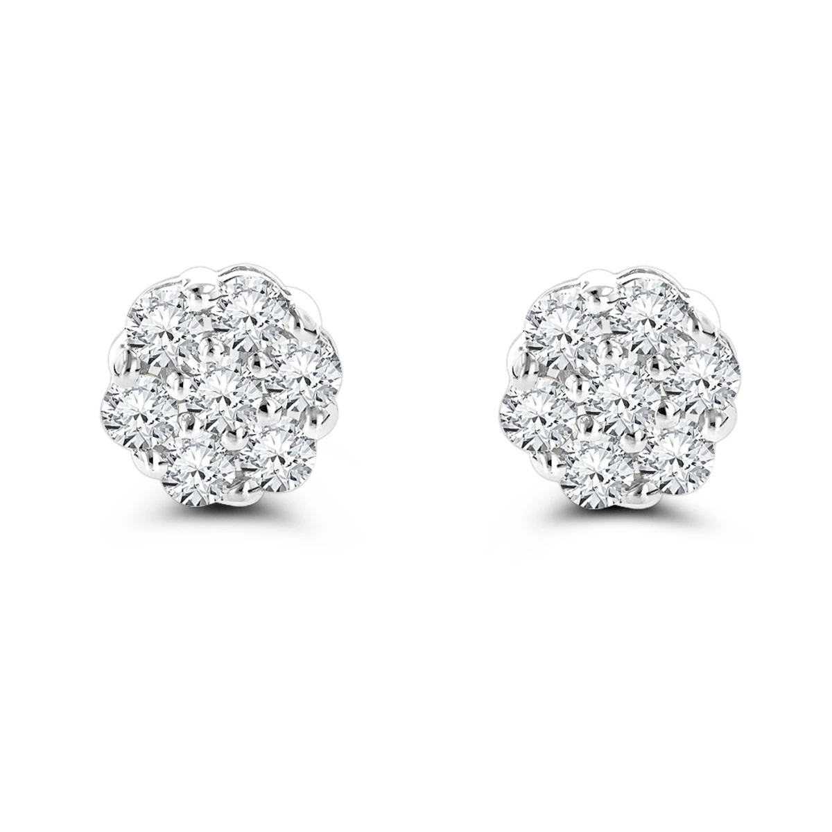 14K White Gold Prong Round Diamond Clusters Earrings 1ct Studs 1 14K White Gold Prong Round Diamond Clusters Earrings 1ct Studs