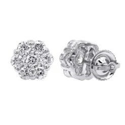 14K White Gold Prong Round Diamond Clusters Earrings 1.2ct Studs