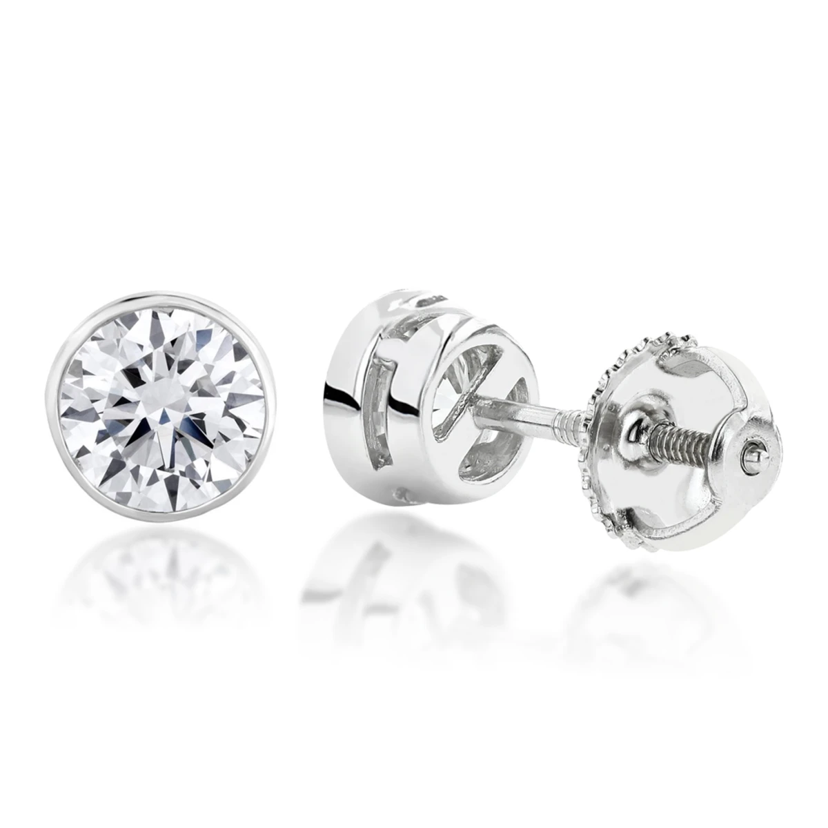 14K White Gold Round Diamond Bezel Stud Earrings 0.25ct 1 14K White Gold Round Diamond Bezel Stud Earrings 0.25ct