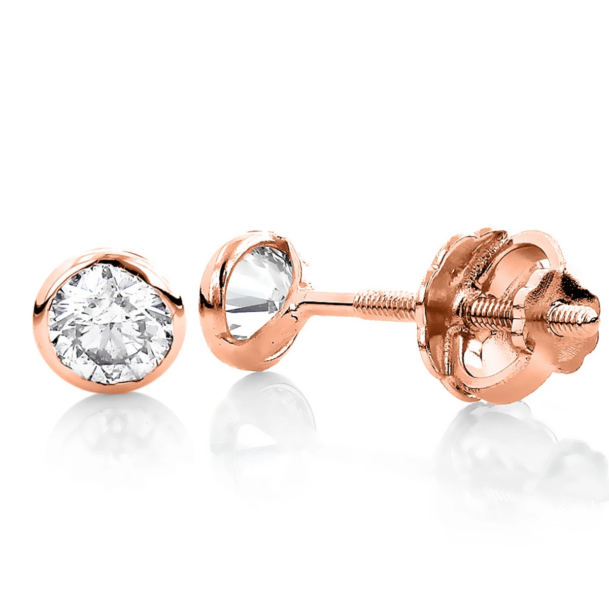 14K Rose Gold Round Diamond Bezel Stud Earrings 0.30ct 1 14K Rose Gold Round Diamond Bezel Stud Earrings 0.30ct