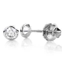 14K White Gold Round Diamond Bezel Stud Earrings 0.50ct