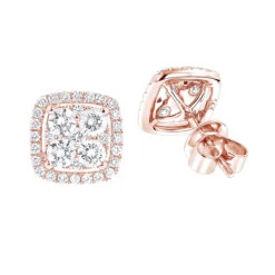 14K White Gold Round Diamond Cluster Earrings Studs 1.5ct By Luxurman -Luxurman 14k gold round diamond cluster earrings studs 16ct by luxurman ro