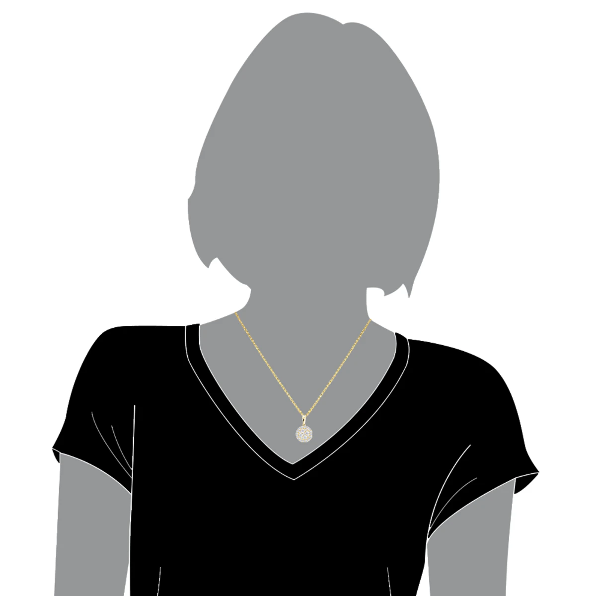 14K Yellow Gold Round Diamond Cluster Pendant For Women 0.88ct 4 14K Yellow Gold Round Diamond Cluster Pendant For Women 0.88ct - Image 4