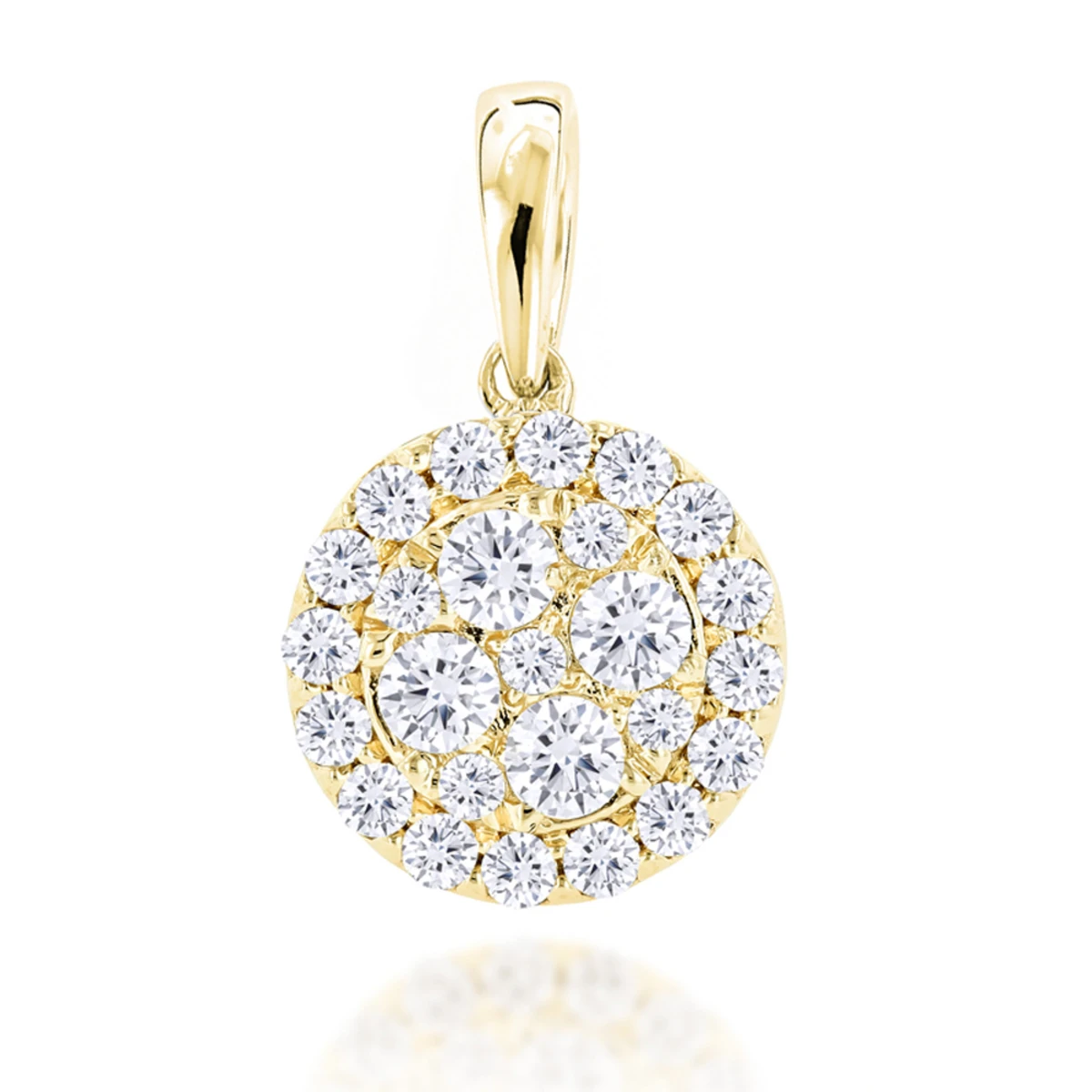 14K Yellow Gold Round Diamond Cluster Pendant For Women 0.88ct 1 14K Yellow Gold Round Diamond Cluster Pendant For Women 0.88ct