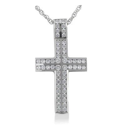 14K White Gold Round Diamond Cross Necklace 2.70ct 1 14K White Gold Round Diamond Cross Necklace 2.70ct