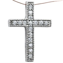 14K White Gold Round Diamond Cross Pendant 0.16ct