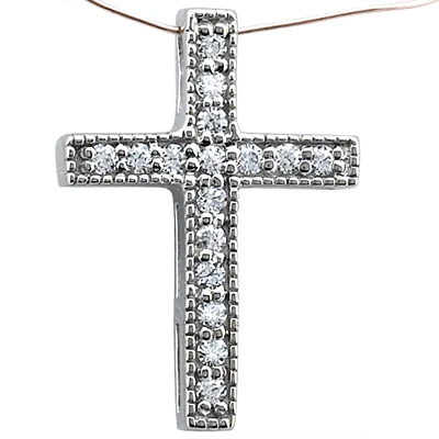 14K White Gold Round Diamond Cross Pendant 0.16ct 1 14K White Gold Round Diamond Cross Pendant 0.16ct