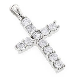 14K White Gold Round Diamond Cross Pendant 0.33ct 10mm