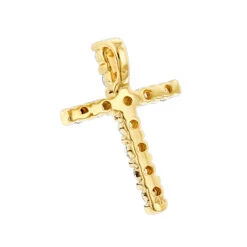 14K Yellow Gold Round Diamond Cross Pendant 0.33ct 14mm -Luxurman 14k gold round diamond cross pendant 033ct p 26547 backye