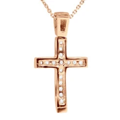 14K White Gold Round Diamond Cross Pendant 0.48ct -Luxurman 14k gold round diamond cross pendant 048ct p 26519 back rose 20221011 20221027