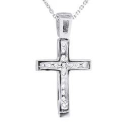 14K White Gold Round Diamond Cross Pendant 0.48ct -Luxurman 14k gold round diamond cross pendant 048ct p 26519 back white 20221011 20221027