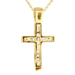 14K White Gold Round Diamond Cross Pendant 0.48ct -Luxurman 14k gold round diamond cross pendant 048ct p 26519 back yellow 20221011 20221027