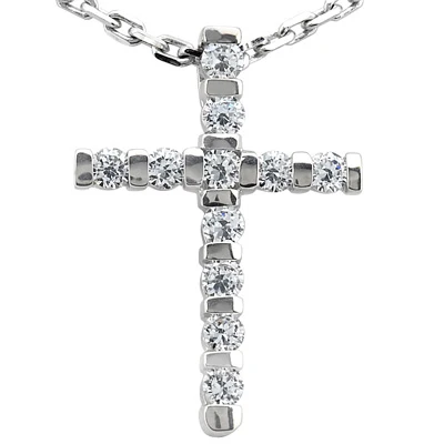 14K White Gold Round Diamond Cross Pendant 0.55ct 16.4mm 1 14K White Gold Round Diamond Cross Pendant 0.55ct 16.4mm