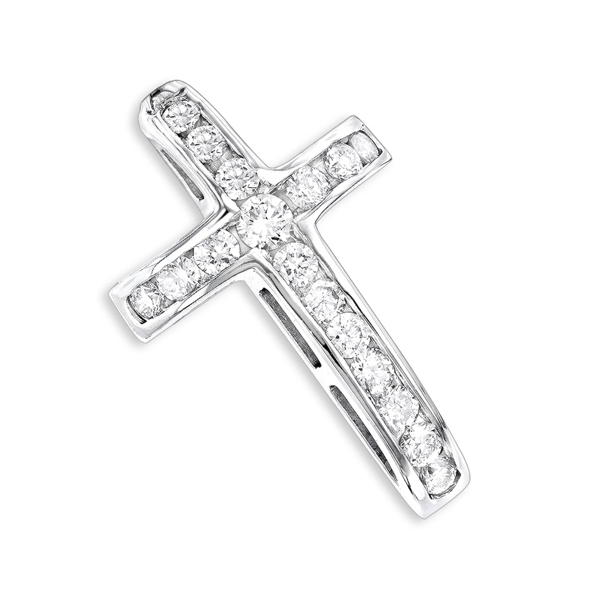 14K White Gold Round Diamond Cross Pendant By Luxurman 0.59ct 1 14K White Gold Round Diamond Cross Pendant By Luxurman 0.59ct