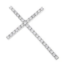 14K White Gold Round Diamond Cross Pendant 0.72ct