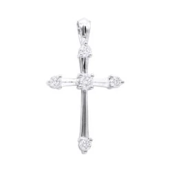 14K White Gold Round Diamond Cross Pendant 0.73ct