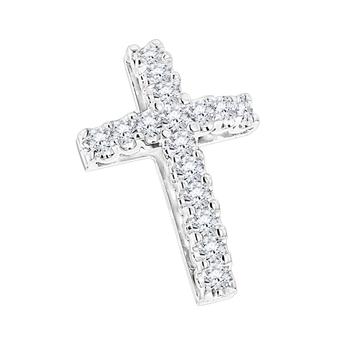 14K White Gold Round Diamond Cross Pendant 1.2ct 1 14K White Gold Round Diamond Cross Pendant 1.2ct