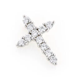 14K White Gold Round Diamond Cross Pendant 1.32ct 17.5mm