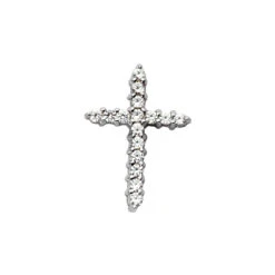 14K White Gold Round Diamond Cross Pendant 1.32ct Hidden Bale
