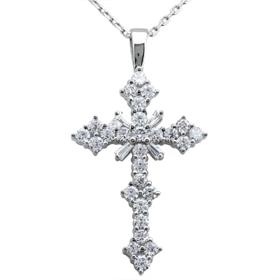 14K White Gold Round Diamond Cross Pendant 1.81ct 1 14K White Gold Round Diamond Cross Pendant 1.81ct