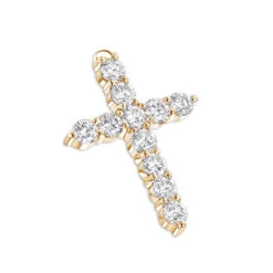 14K Yellow Gold Round Diamond Cross Pendant 3.30ct