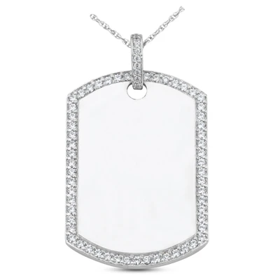 14K White Gold Round Diamond Dog Tag Pendant 1.55ct 1 14K White Gold Round Diamond Dog Tag Pendant 1.55ct