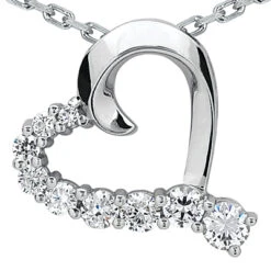 14K White Gold Round Diamond Floating Heart Pendant 0.75ct