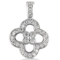 14K White Gold Round Diamond Floral Pendant 0.52ct