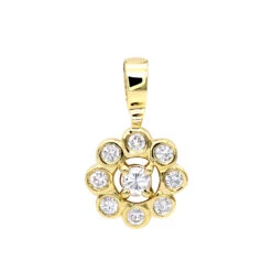 14K Yellow Gold Round Diamond Flower Pendant For Women 9 Stones 0.34ct