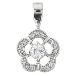 14K White Gold Round Diamond Flower Pendant 0.50ct 13mm