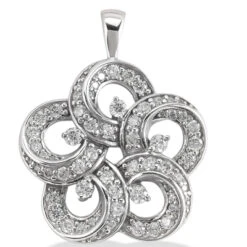14K White Gold Round Diamond Flower Pendant 0.55ct 18.2mm