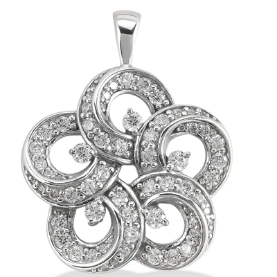 14K White Gold Round Diamond Flower Pendant 0.55ct 18.2mm 1 14K White Gold Round Diamond Flower Pendant 0.55ct 18.2mm