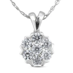 14K White Gold Round Diamond Flower Pendant 0.70ct 10mm