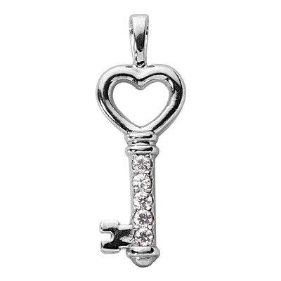 14K White Gold Round Diamond Heart Key Pendant 0.25ct 1 14K White Gold Round Diamond Heart Key Pendant 0.25ct