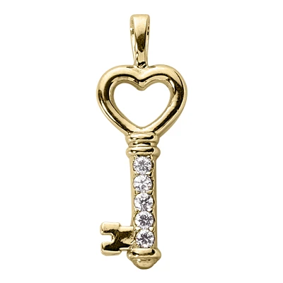 14K White Gold Round Diamond Heart Key Pendant 0.25ct 2 14K White Gold Round Diamond Heart Key Pendant 0.25ct - Image 2