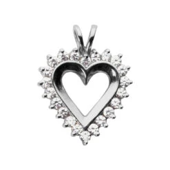 14K White Gold Round Diamond Heart Necklace 0.88ct