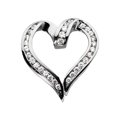 14K White Gold Round Diamond Heart Necklace 1.20ct 1 14K White Gold Round Diamond Heart Necklace 1.20ct