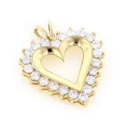 14K Yellow Gold Round Diamond Heart Necklace 2.64ct