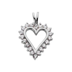 14K White Gold Round Diamond Heart Necklace 2ct