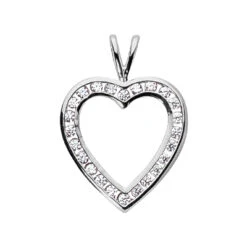 14K White Gold Bezel Set Round Diamonds Heart Pendant 0.48ct